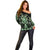 Green Ngaru Taniko With Aotearoa Maori Tattoo Off Shoulder Sweater