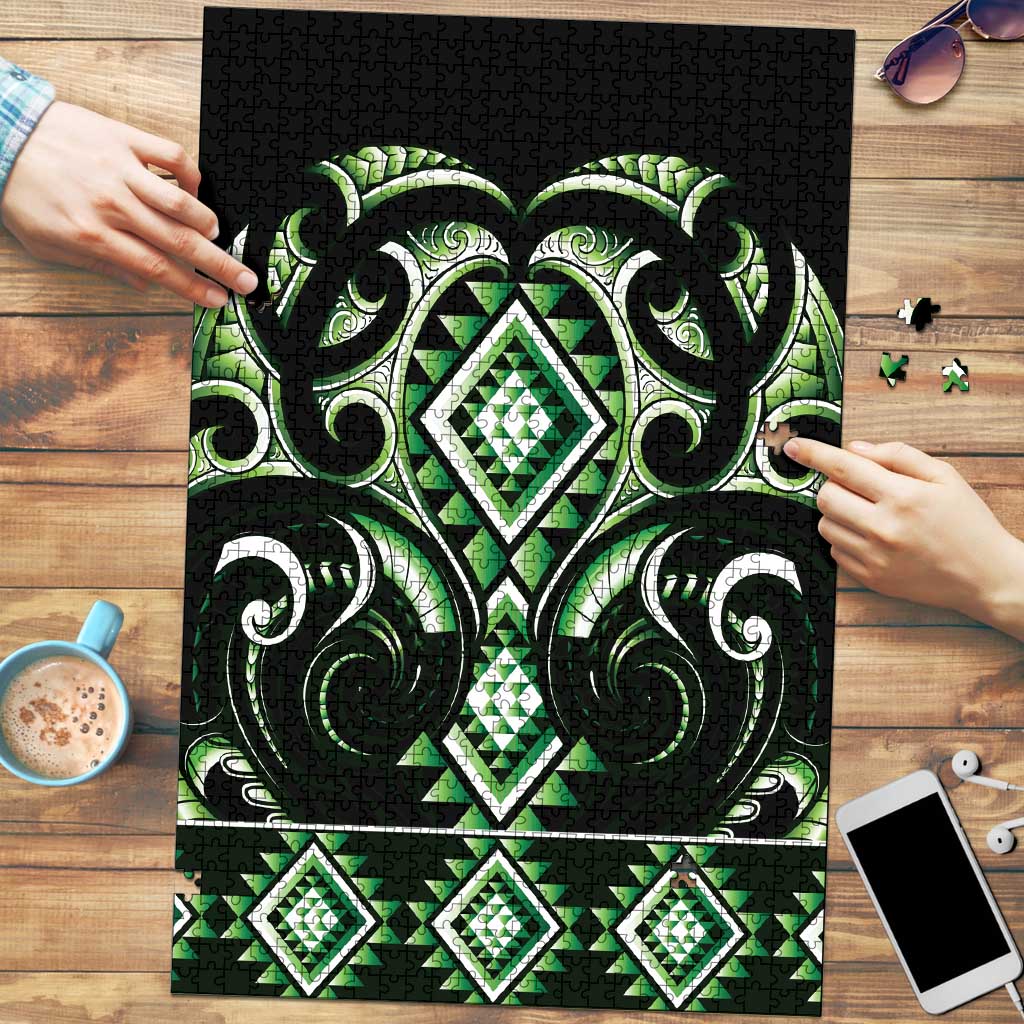 Green Ngaru Taniko With Aotearoa Maori Tattoo Puzzle - Polynesian Pride