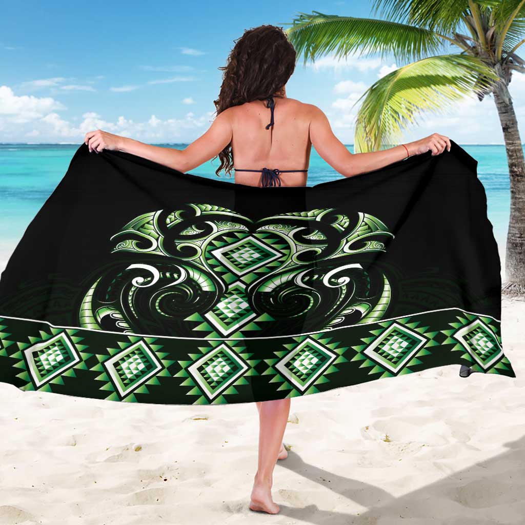 Green Ngaru Taniko With Aotearoa Maori Tattoo Sarong