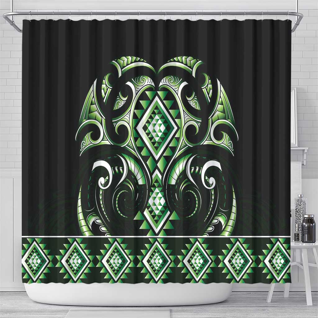 Green Ngaru Taniko With Aotearoa Maori Tattoo Shower Curtain LT14 - Polynesian Pride