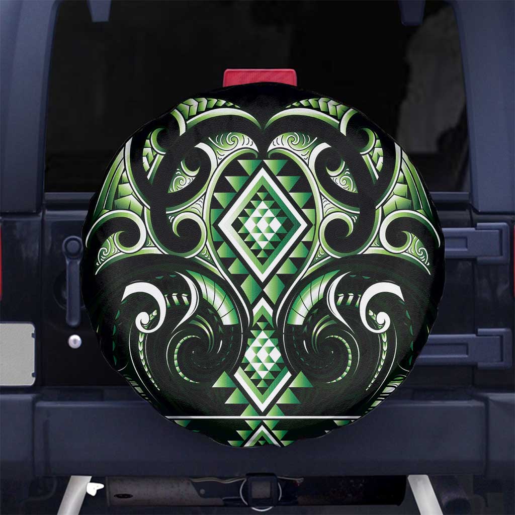 Green Ngaru Taniko With Aotearoa Maori Tattoo Spare Tire Cover LT14 No hole Green - Polynesian Pride