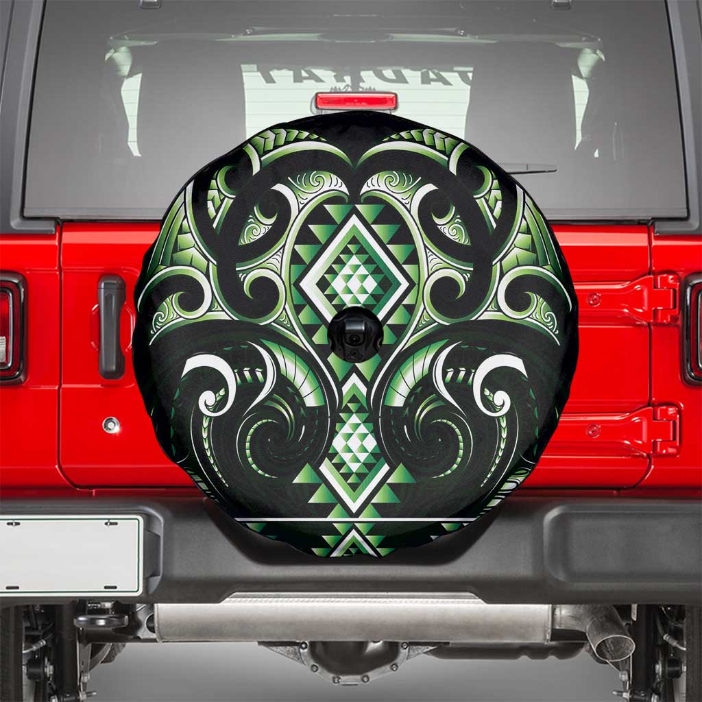 Green Ngaru Taniko With Aotearoa Maori Tattoo Spare Tire Cover LT14 - Polynesian Pride