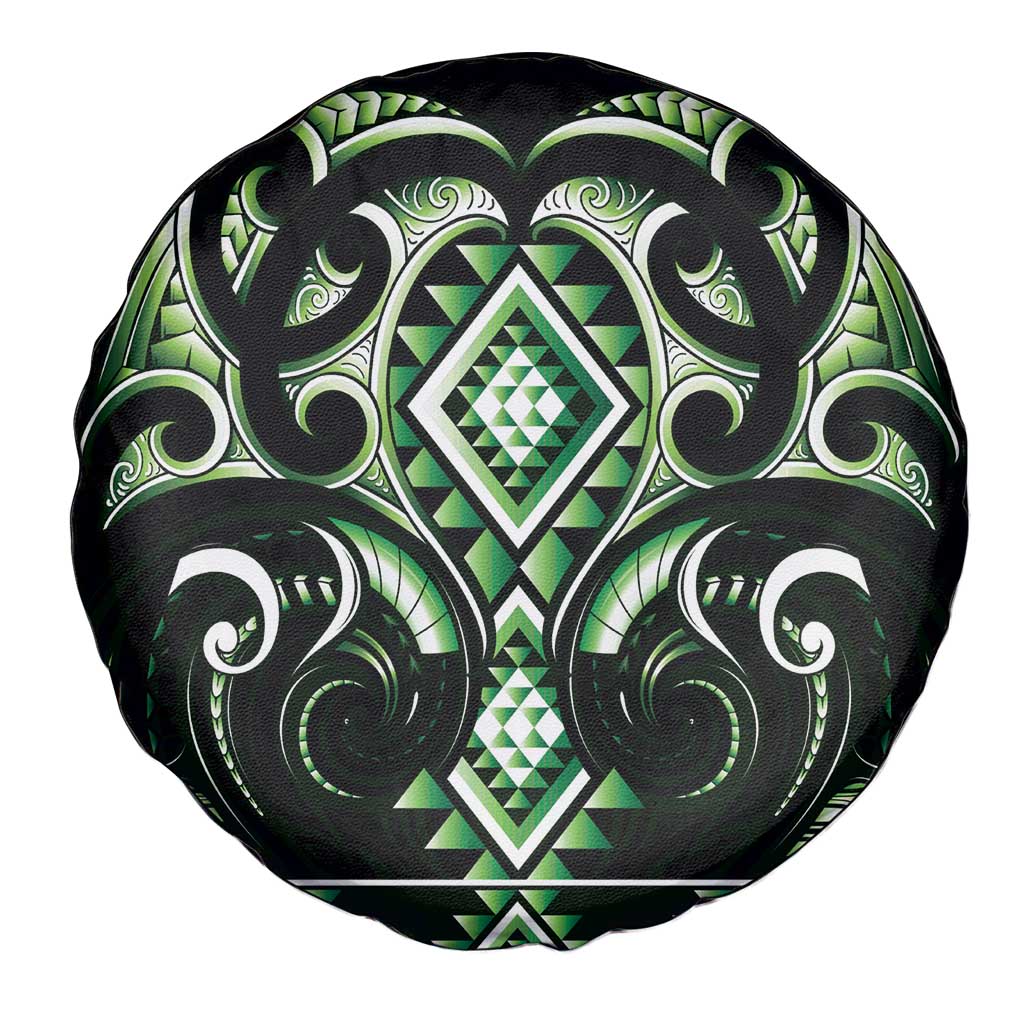 Green Ngaru Taniko With Aotearoa Maori Tattoo Spare Tire Cover LT14 - Polynesian Pride