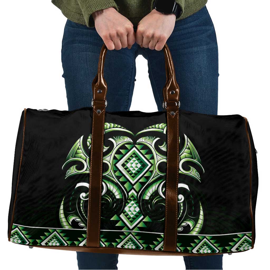 Green Ngaru Taniko With Aotearoa Maori Tattoo Travel Bag - Polynesian Pride