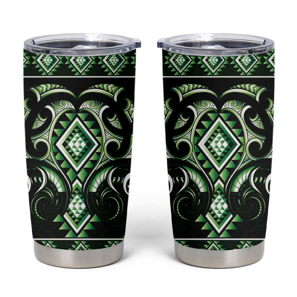 Green Ngaru Taniko With Aotearoa Maori Tattoo Tumbler Cup LT14 Green - Polynesian Pride