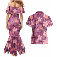 Pink Hawaii Plumeria With Tropical Flowers Motifs Couples Matching Mermaid Dress and Hawaiian Shirt LT14 - Polynesian Pride