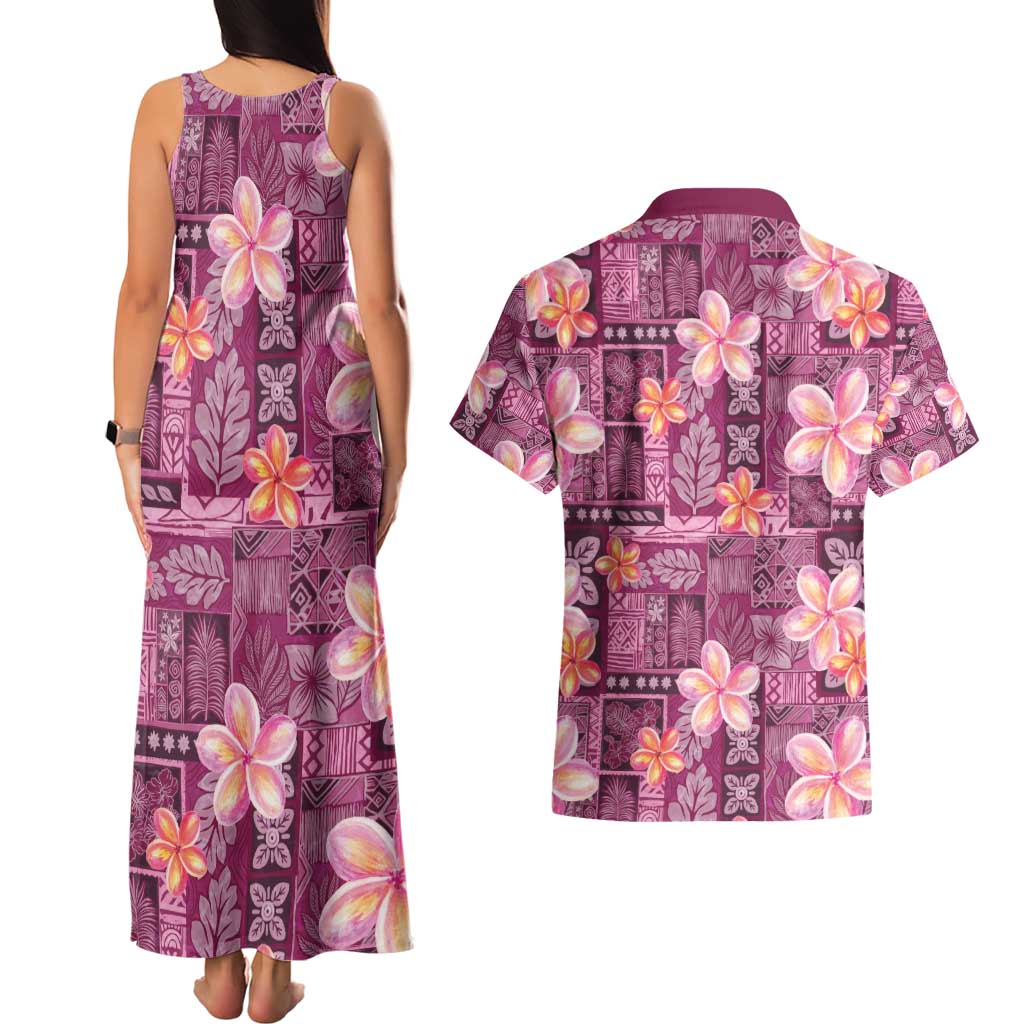 Pink Hawaii Plumeria With Tropical Flowers Motifs Couples Matching Tank Maxi Dress and Hawaiian Shirt LT14 - Polynesian Pride