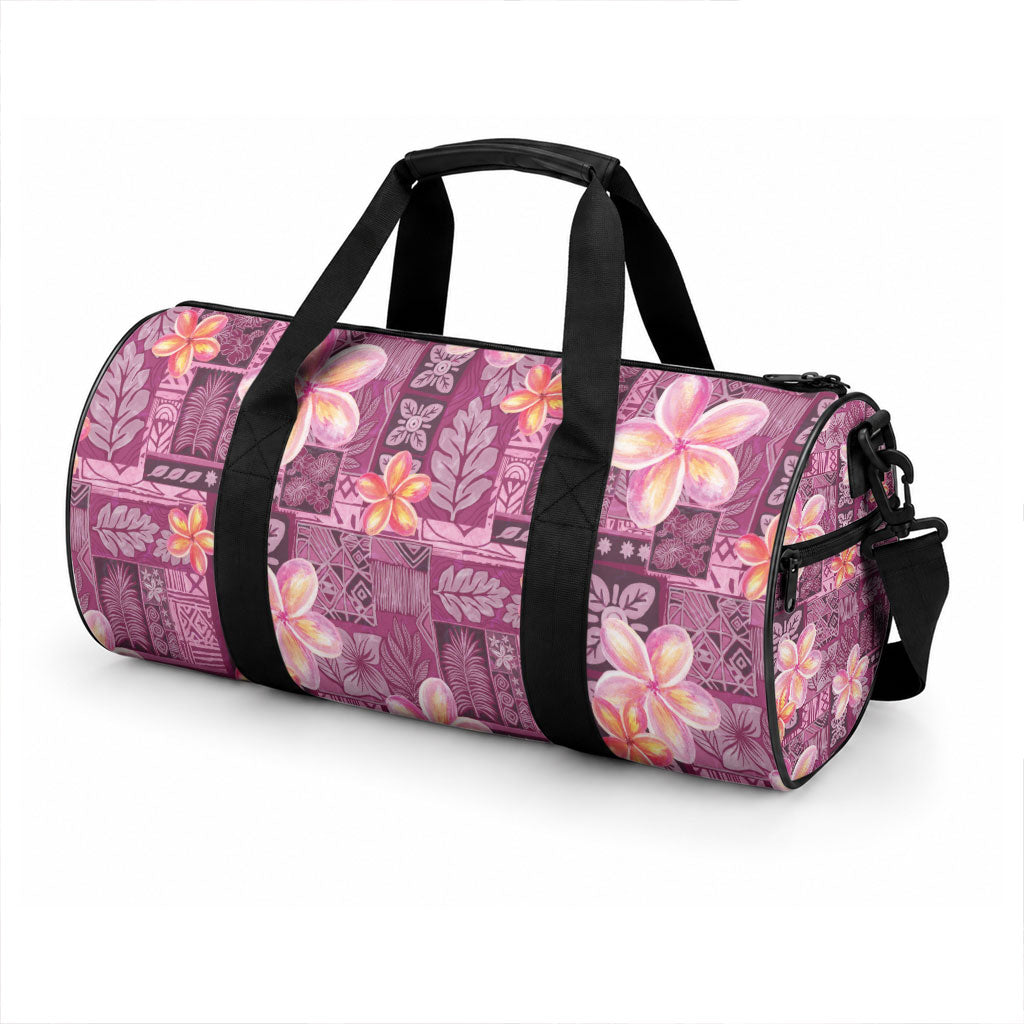 Pink Hawaii Plumeria With Tropical Flowers Motifs Duffle Bag LT14 - Polynesian Pride