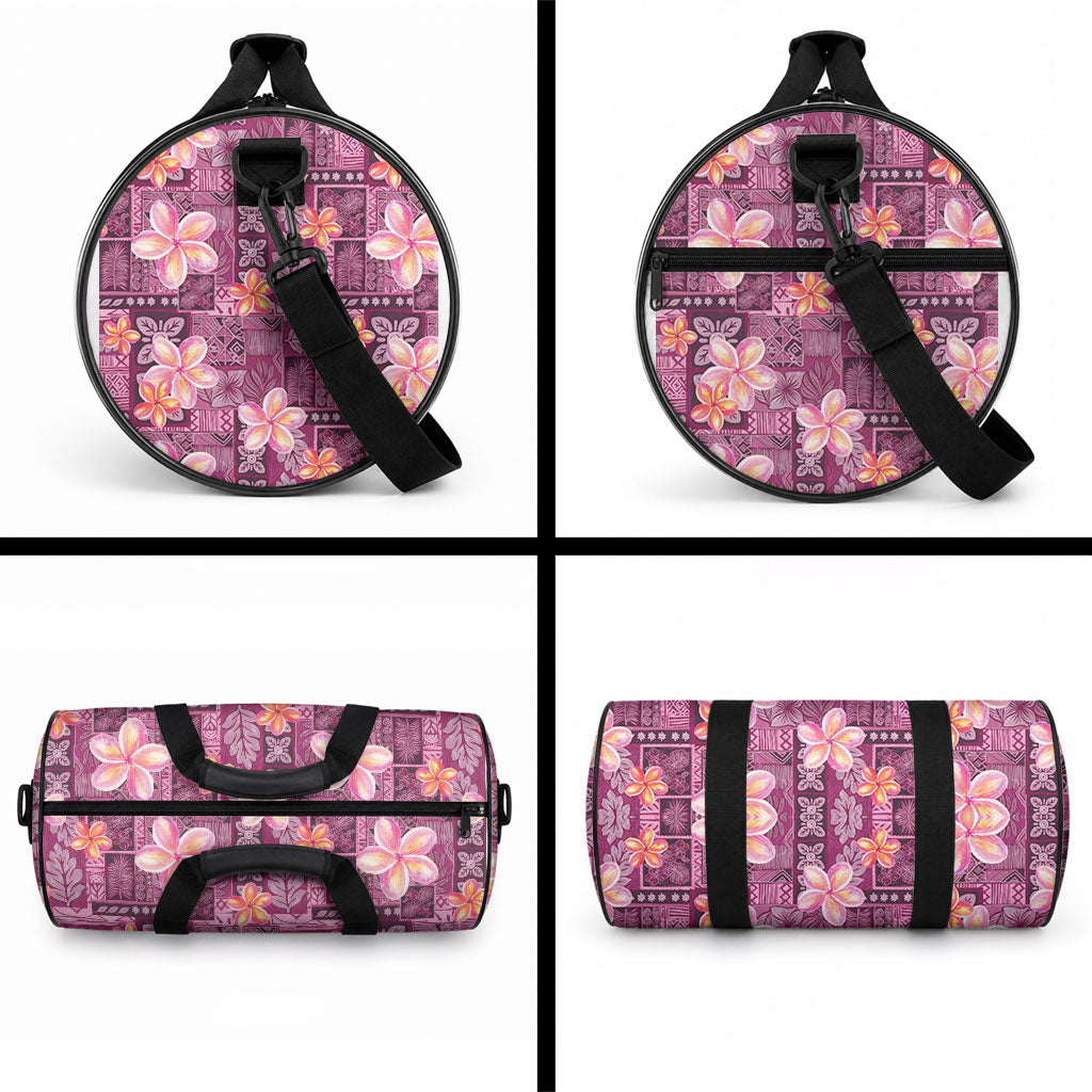 Pink Hawaii Plumeria With Tropical Flowers Motifs Duffle Bag LT14 - Polynesian Pride