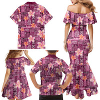 Pink Hawaii Plumeria With Tropical Flowers Motifs Family Matching Mermaid Dress and Hawaiian Shirt LT14 - Polynesian Pride