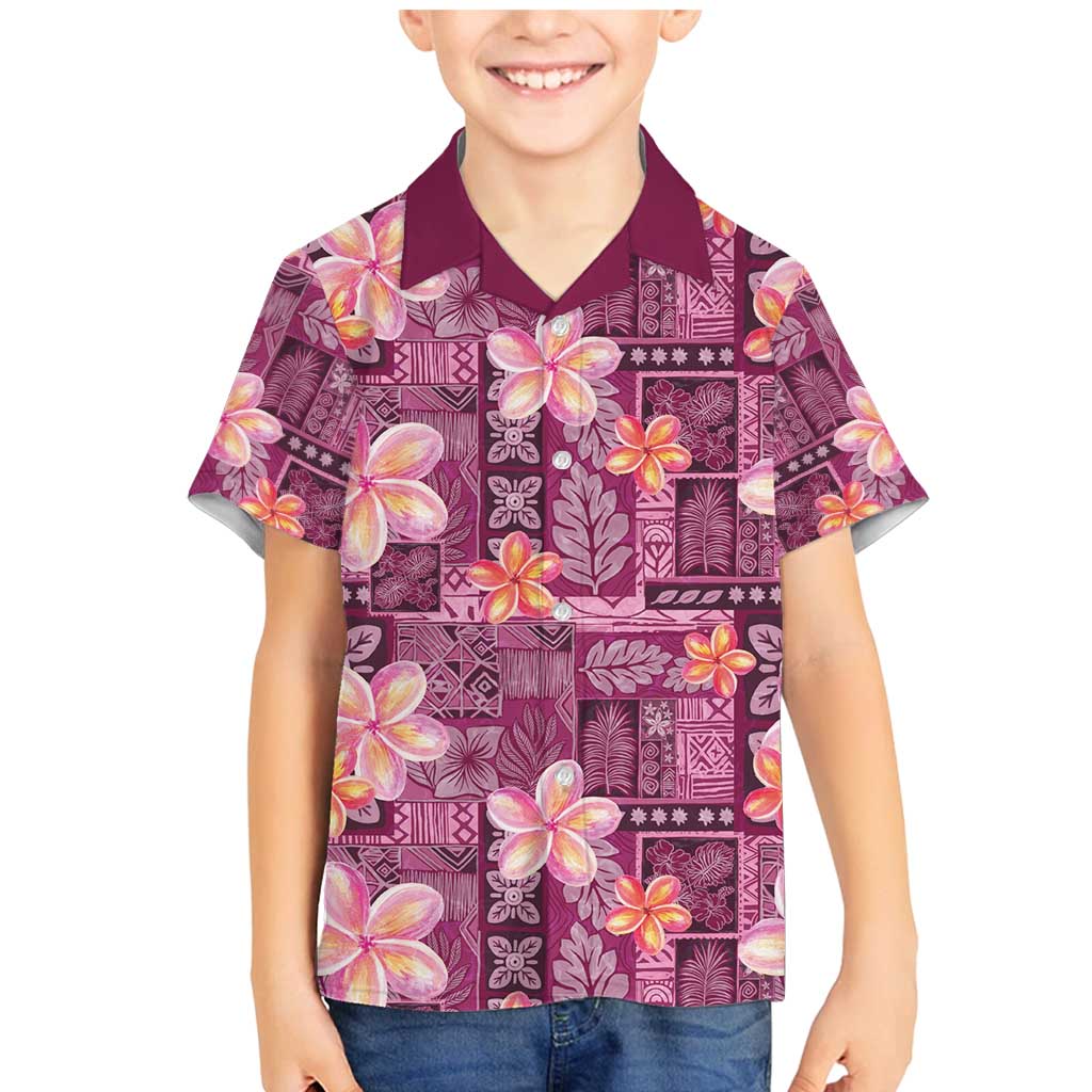 Pink Hawaii Plumeria With Tropical Flowers Motifs Family Matching Mermaid Dress and Hawaiian Shirt LT14 Son's Shirt Pink - Polynesian Pride