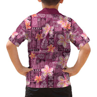 Pink Hawaii Plumeria With Tropical Flowers Motifs Family Matching Off The Shoulder Long Sleeve Dress and Hawaiian Shirt LT14 - Polynesian Pride