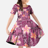 Pink Hawaii Plumeria With Tropical Flowers Motifs Family Matching Off The Shoulder Long Sleeve Dress and Hawaiian Shirt LT14 Daughter's Dress Pink - Polynesian Pride