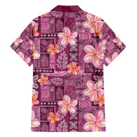 Pink Hawaii Plumeria With Tropical Flowers Motifs Family Matching Off The Shoulder Long Sleeve Dress and Hawaiian Shirt LT14 - Polynesian Pride