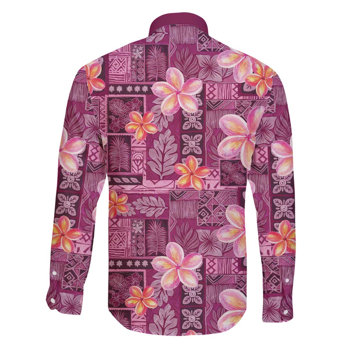 Pink Hawaii Plumeria With Tropical Flowers Motifs Family Matching Off The Shoulder Long Sleeve Dress and Hawaiian Shirt LT14 - Polynesian Pride