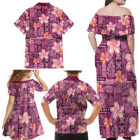 Pink Hawaii Plumeria With Tropical Flowers Motifs Family Matching Off Shoulder Maxi Dress and Hawaiian Shirt LT14 - Polynesian Pride