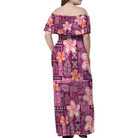 Pink Hawaii Plumeria With Tropical Flowers Motifs Family Matching Off Shoulder Maxi Dress and Hawaiian Shirt LT14 - Polynesian Pride