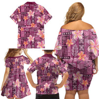 Pink Hawaii Plumeria With Tropical Flowers Motifs Family Matching Off Shoulder Short Dress and Hawaiian Shirt LT14 - Polynesian Pride