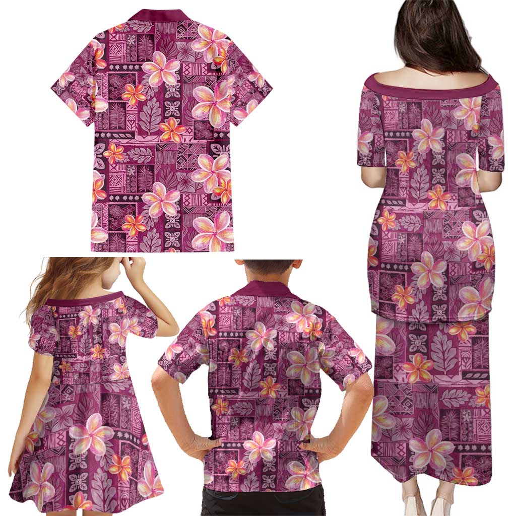 Pink Hawaii Plumeria With Tropical Flowers Motifs Family Matching Puletasi and Hawaiian Shirt LT14 - Polynesian Pride