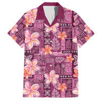 Pink Hawaii Plumeria With Tropical Flowers Motifs Family Matching Puletasi and Hawaiian Shirt LT14 Dad's Shirt - Short Sleeve Pink - Polynesian Pride