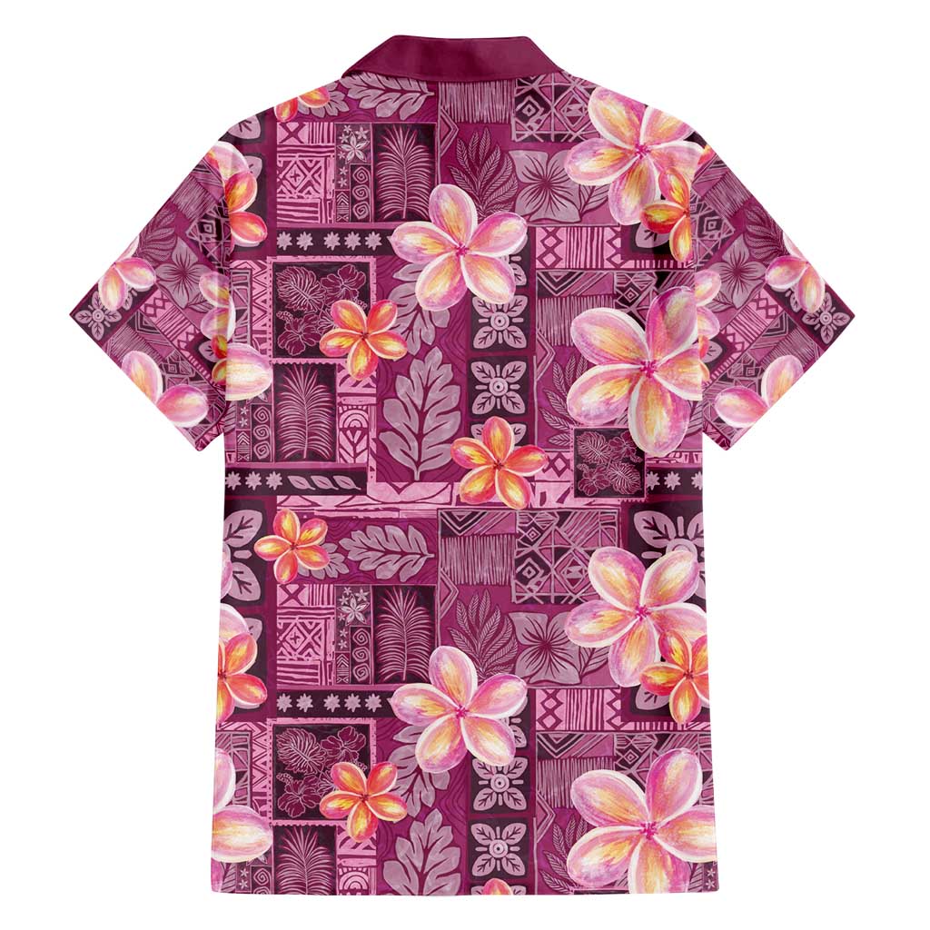 Pink Hawaii Plumeria With Tropical Flowers Motifs Family Matching Puletasi and Hawaiian Shirt LT14 - Polynesian Pride