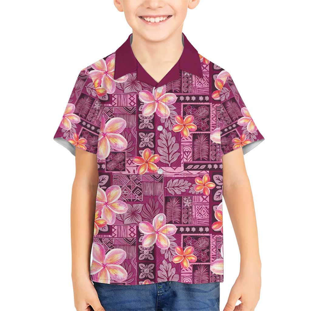 Pink Hawaii Plumeria With Tropical Flowers Motifs Family Matching Puletasi and Hawaiian Shirt LT14 Son's Shirt Pink - Polynesian Pride
