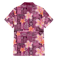 Pink Hawaii Plumeria With Tropical Flowers Motifs Family Matching Short Sleeve Bodycon Dress and Hawaiian Shirt LT14 - Polynesian Pride