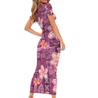 Pink Hawaii Plumeria With Tropical Flowers Motifs Family Matching Short Sleeve Bodycon Dress and Hawaiian Shirt LT14 - Polynesian Pride