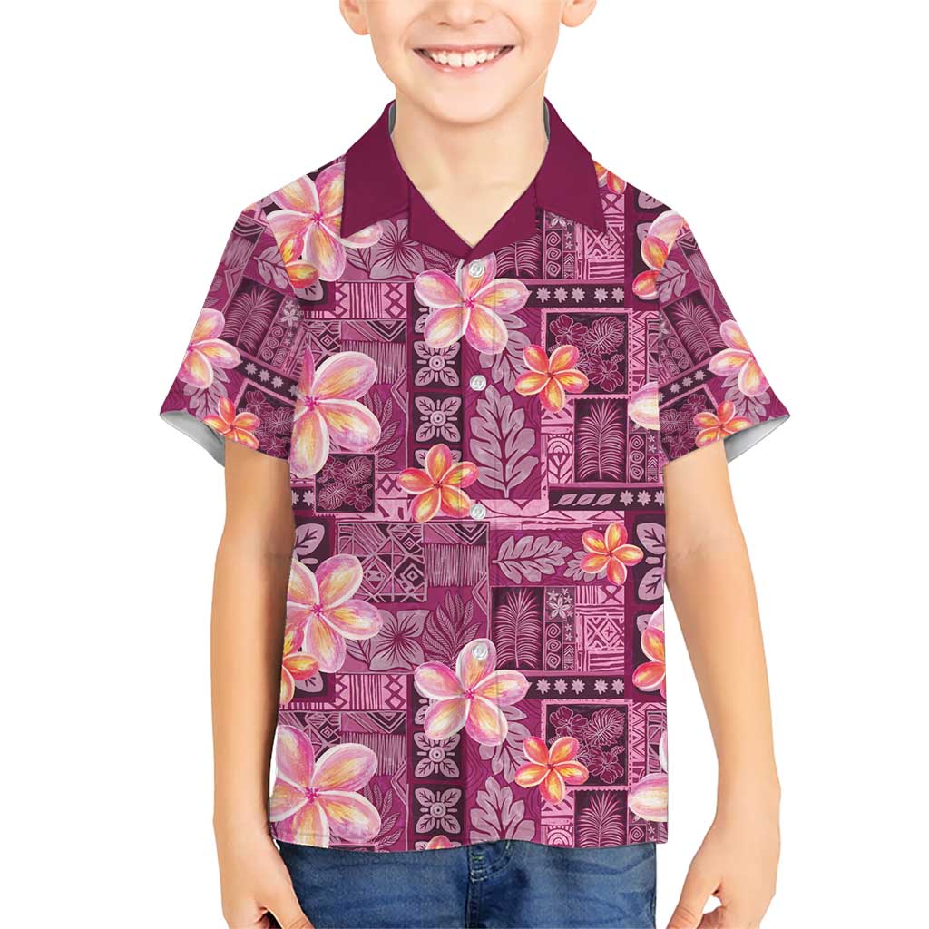 Pink Hawaii Plumeria With Tropical Flowers Motifs Family Matching Short Sleeve Bodycon Dress and Hawaiian Shirt LT14 Son's Shirt Pink - Polynesian Pride