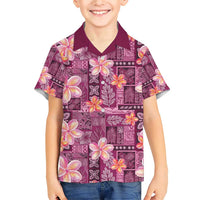 Pink Hawaii Plumeria With Tropical Flowers Motifs Family Matching Short Sleeve Bodycon Dress and Hawaiian Shirt LT14 Son's Shirt Pink - Polynesian Pride