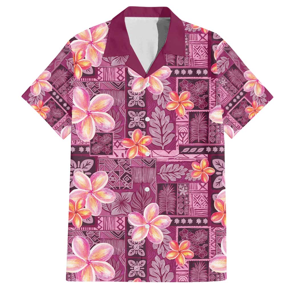 Pink Hawaii Plumeria With Tropical Flowers Motifs Family Matching Summer Maxi Dress and Hawaiian Shirt LT14 Dad's Shirt - Short Sleeve Pink - Polynesian Pride