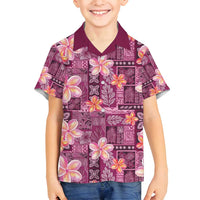 Pink Hawaii Plumeria With Tropical Flowers Motifs Family Matching Summer Maxi Dress and Hawaiian Shirt LT14 Son's Shirt Pink - Polynesian Pride