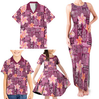 Pink Hawaii Plumeria With Tropical Flowers Motifs Family Matching Tank Maxi Dress and Hawaiian Shirt LT14 - Polynesian Pride