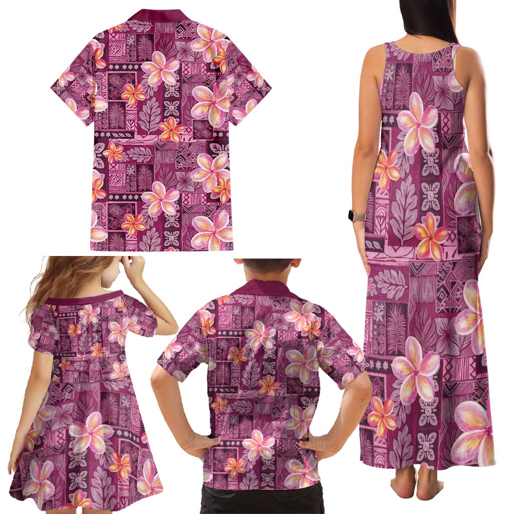 Pink Hawaii Plumeria With Tropical Flowers Motifs Family Matching Tank Maxi Dress and Hawaiian Shirt LT14 - Polynesian Pride