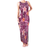 Pink Hawaii Plumeria With Tropical Flowers Motifs Family Matching Tank Maxi Dress and Hawaiian Shirt LT14 Mom's Dress Pink - Polynesian Pride