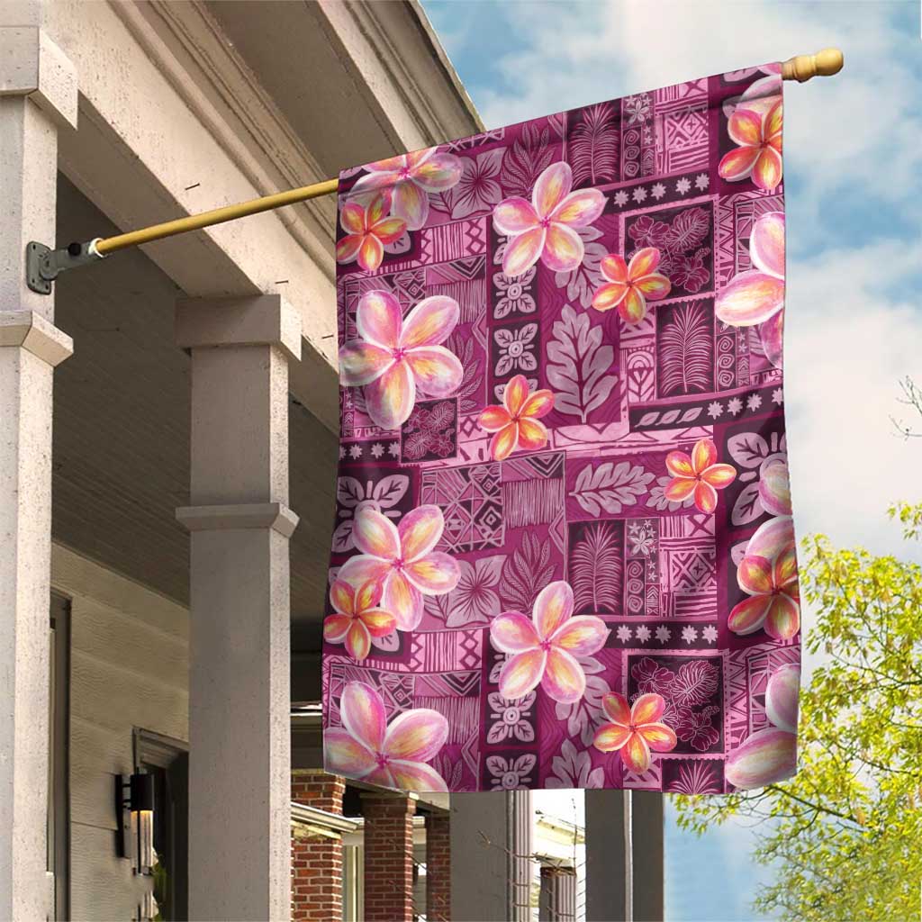 Pink Hawaii Plumeria With Tropical Flowers Motifs Garden Flag LT14 House Flag Pink - Polynesian Pride