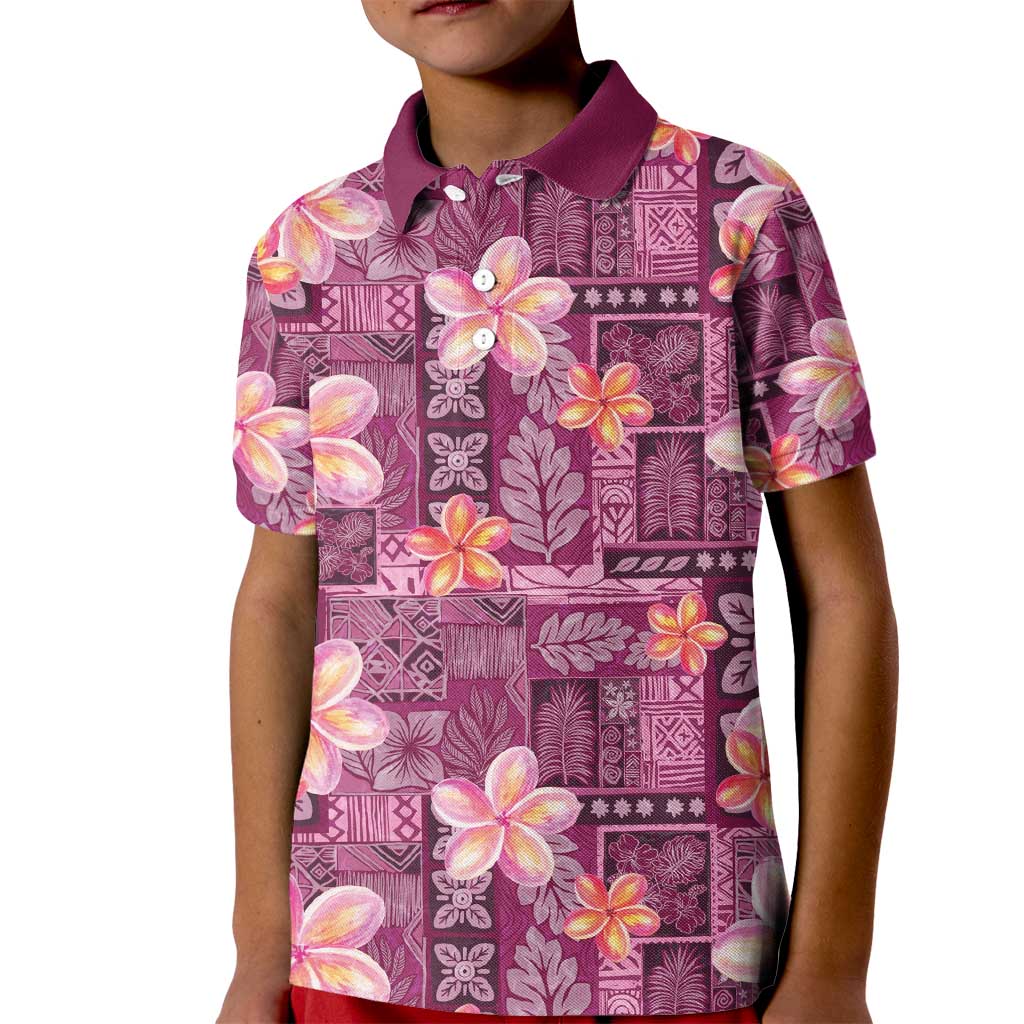 Pink Hawaii Plumeria With Tropical Flowers Motifs Kid Polo Shirt