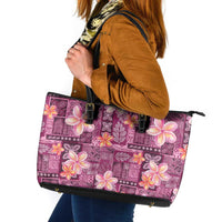 Pink Hawaii Plumeria With Tropical Flowers Motifs Leather Tote Bag LT14 Pink - Polynesian Pride