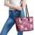 Pink Hawaii Plumeria With Tropical Flowers Motifs Leather Tote Bag