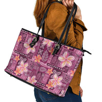 Pink Hawaii Plumeria With Tropical Flowers Motifs Leather Tote Bag LT14 - Polynesian Pride
