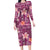Pink Hawaii Plumeria With Tropical Flowers Motifs Long Sleeve Bodycon Dress