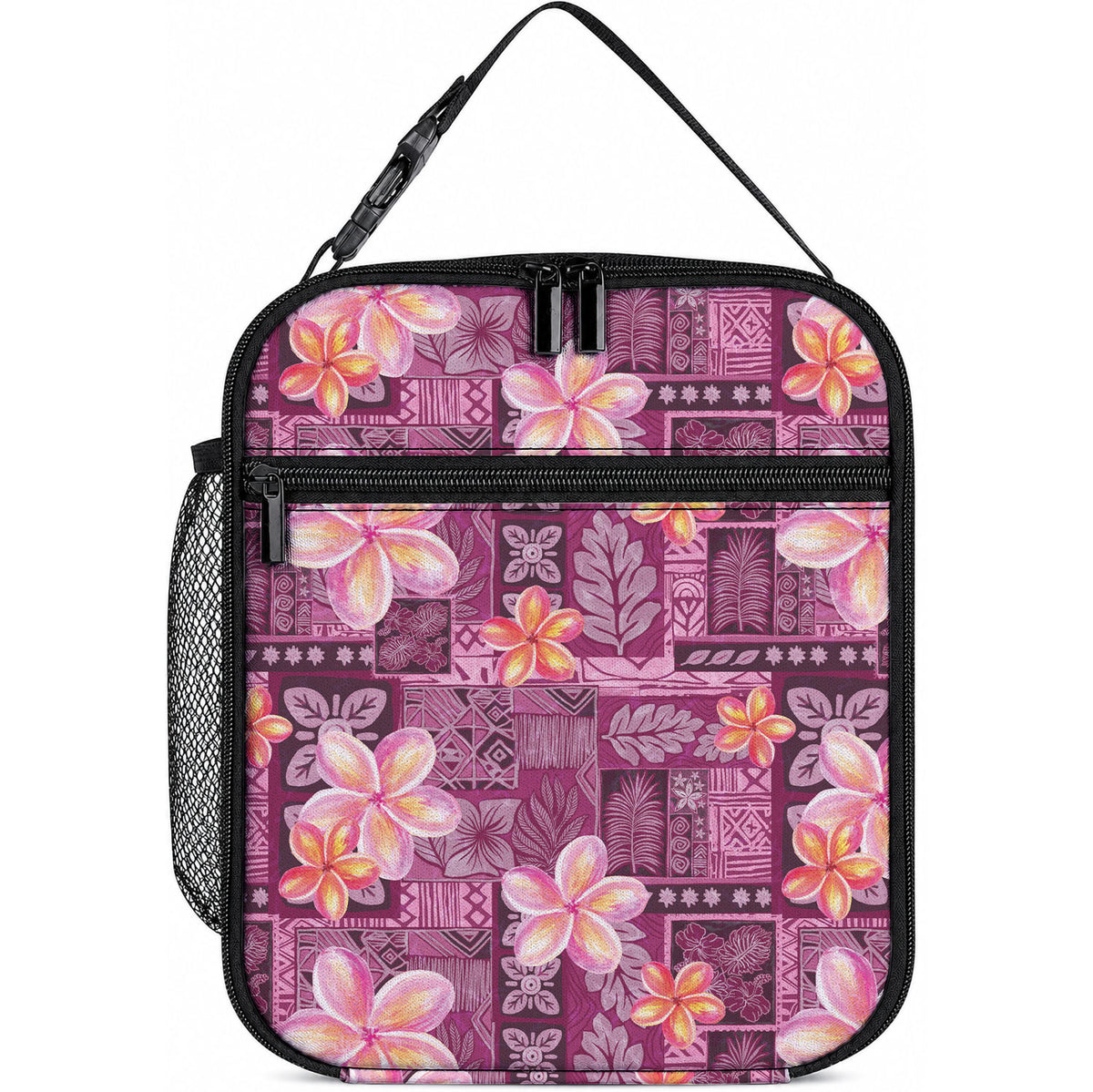 Pink Hawaii Plumeria With Tropical Flowers Motifs Lunch Bag LT14 10.2 × 8.3 × 4.3 inch Pink - Polynesian Pride