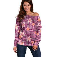 Pink Hawaii Plumeria With Tropical Flowers Motifs Off Shoulder Sweater LT14 Women Pink - Polynesian Pride