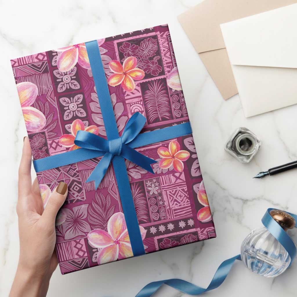 Pink Hawaii Plumeria With Tropical Flowers Motifs Wrapping Paper - Polynesian Pride