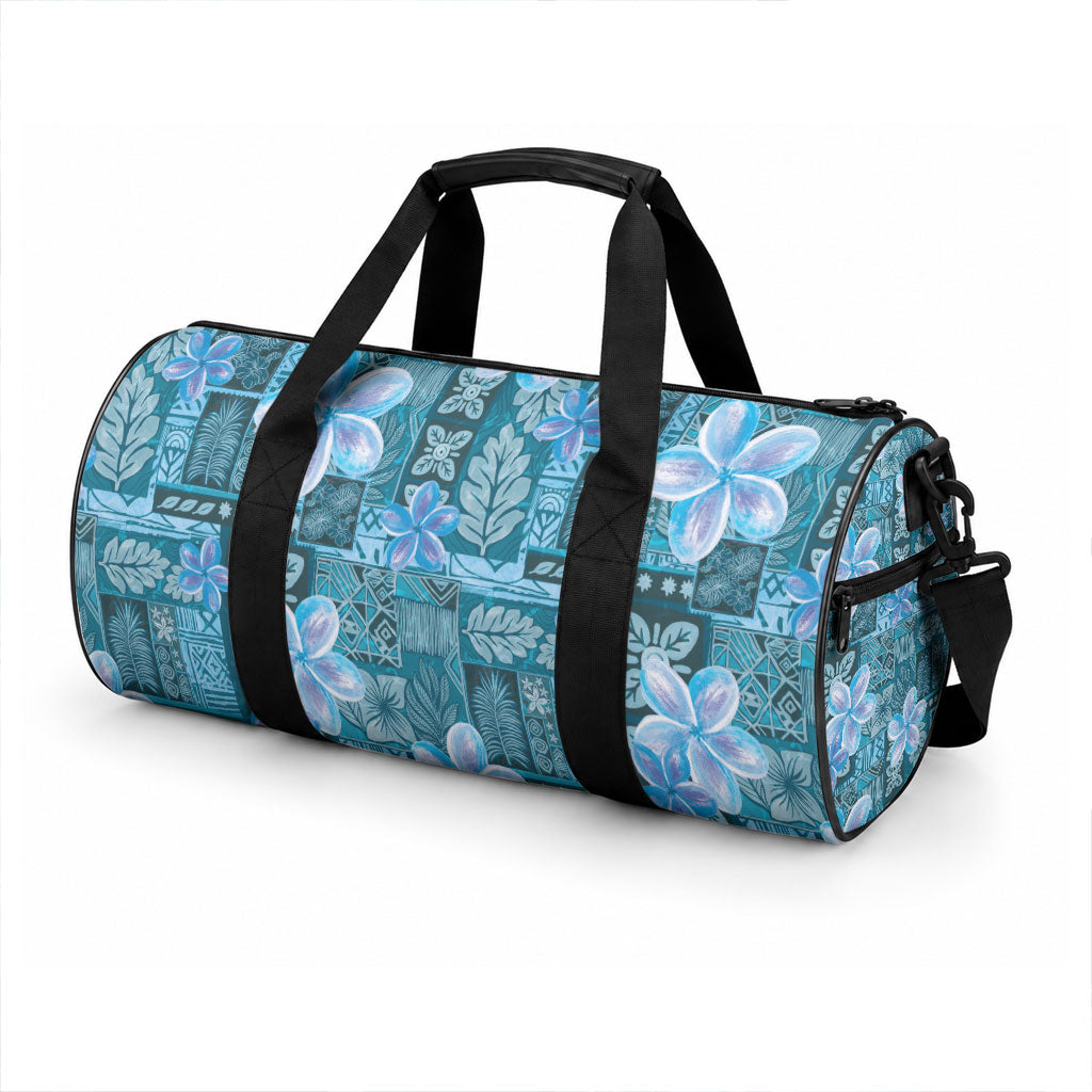 Cyan Hawaii Plumeria With Tropical Flowers Motifs Duffle Bag LT14 - Polynesian Pride