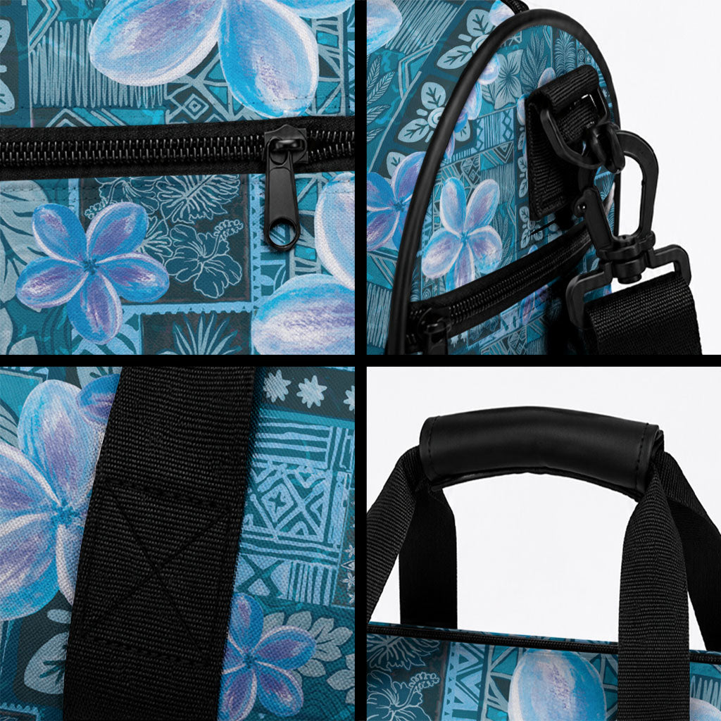 Cyan Hawaii Plumeria With Tropical Flowers Motifs Duffle Bag LT14 - Polynesian Pride