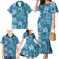 Cyan Hawaii Plumeria With Tropical Flowers Motifs Family Matching Mermaid Dress and Hawaiian Shirt LT14 - Polynesian Pride