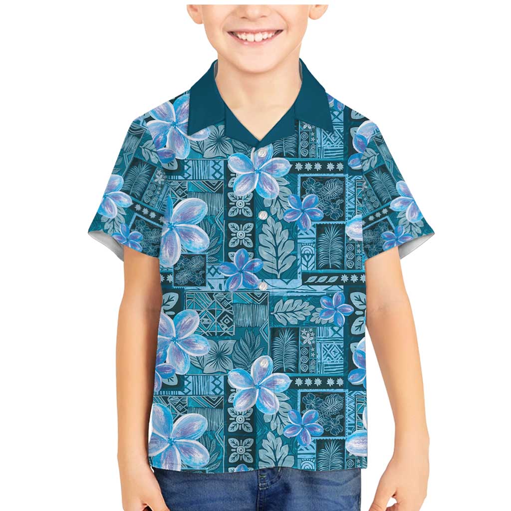 Cyan Hawaii Plumeria With Tropical Flowers Motifs Family Matching Mermaid Dress and Hawaiian Shirt LT14 Son's Shirt Cyan - Polynesian Pride