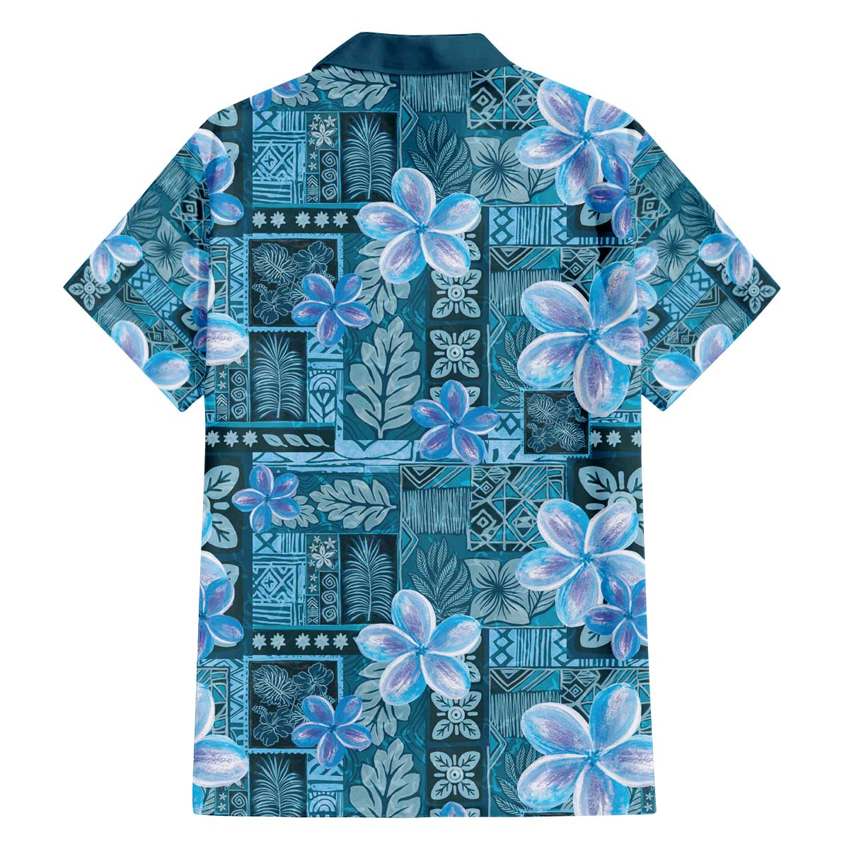 Cyan Hawaii Plumeria With Tropical Flowers Motifs Family Matching Off The Shoulder Long Sleeve Dress and Hawaiian Shirt LT14 - Polynesian Pride
