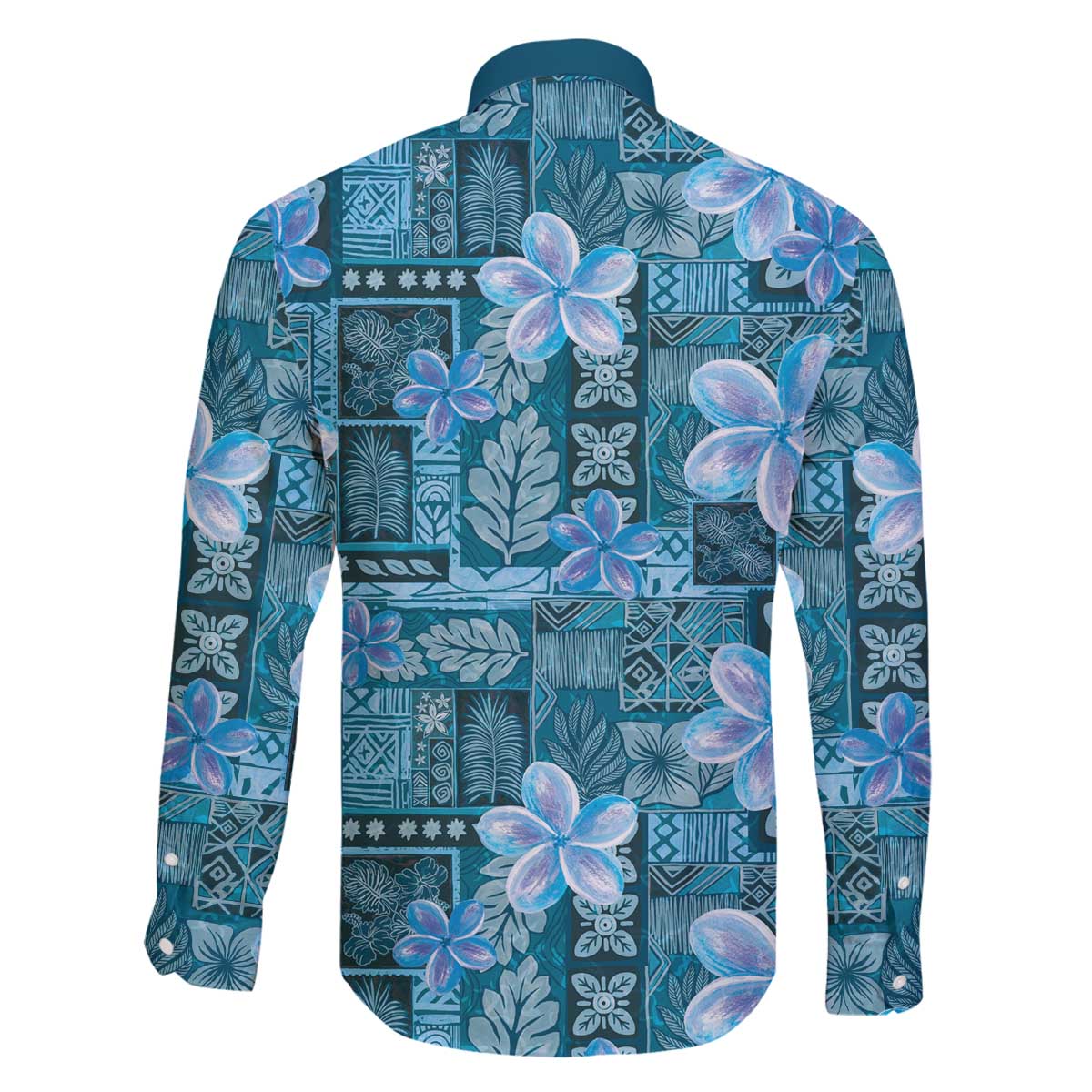 Cyan Hawaii Plumeria With Tropical Flowers Motifs Family Matching Off The Shoulder Long Sleeve Dress and Hawaiian Shirt LT14 - Polynesian Pride